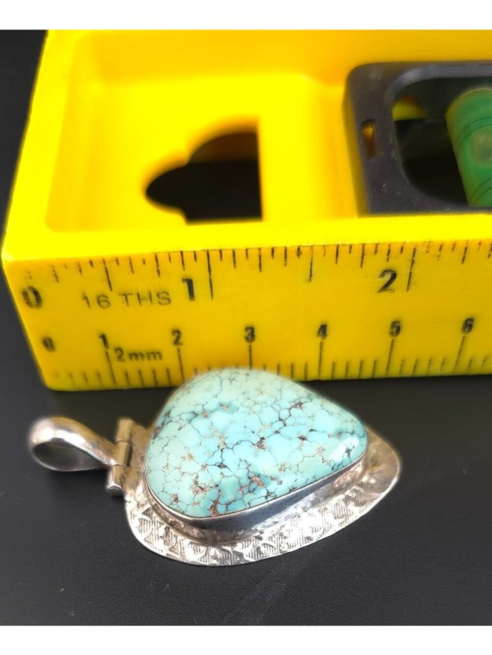 Vintage Natural Turquoise Pendant Sterling Silver 925 Boho Teardrop Handcrafted - Picture 8 of 11